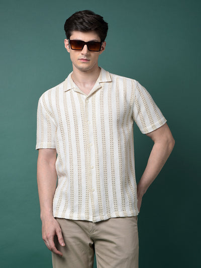 Beige Jacquard Resort Collar Shirt-Men Shirts-Crimsoune Club