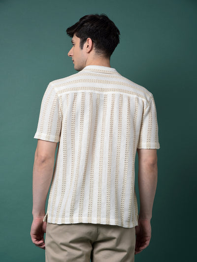Beige Jacquard Resort Collar Shirt-Men Shirts-Crimsoune Club