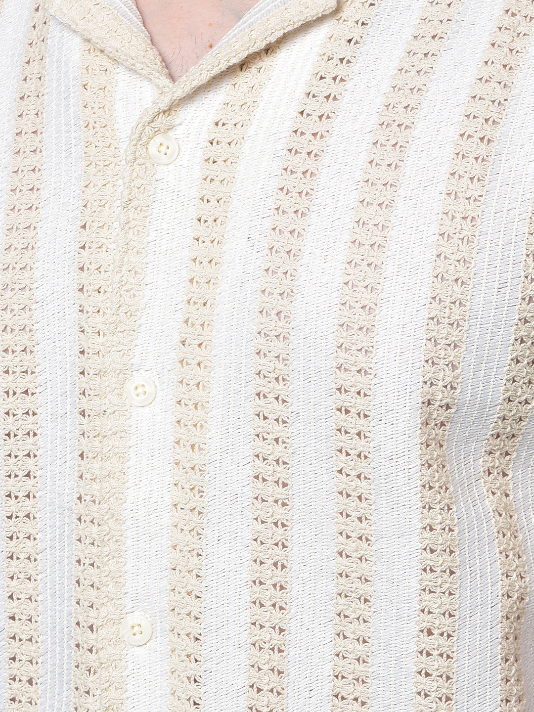 Beige Jacquard Resort Collar Shirt-Men Shirts-Crimsoune Club