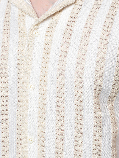 Beige Jacquard Resort Collar Shirt-Men Shirts-Crimsoune Club