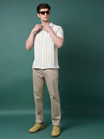 Beige Jacquard Resort Collar Shirt-Men Shirts-Crimsoune Club