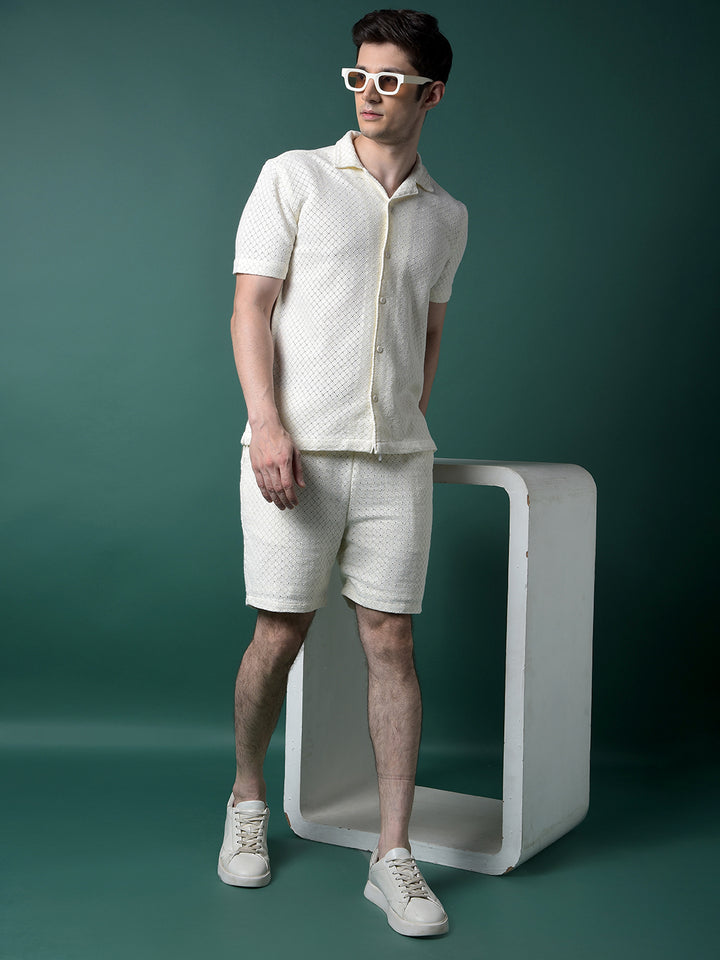 Cream Jacquard Shorts-Men Shorts-Crimsoune Club