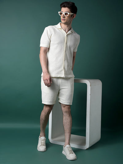 Cream Jacquard Shorts-Men Shorts-Crimsoune Club