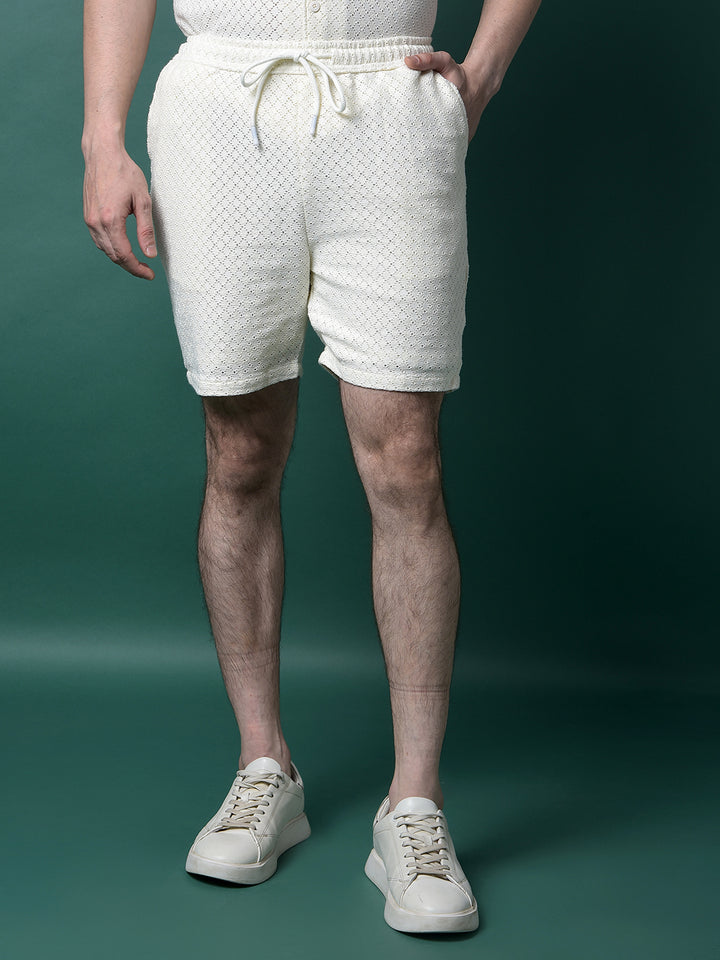 Cream Jacquard Shorts-Men Shorts-Crimsoune Club