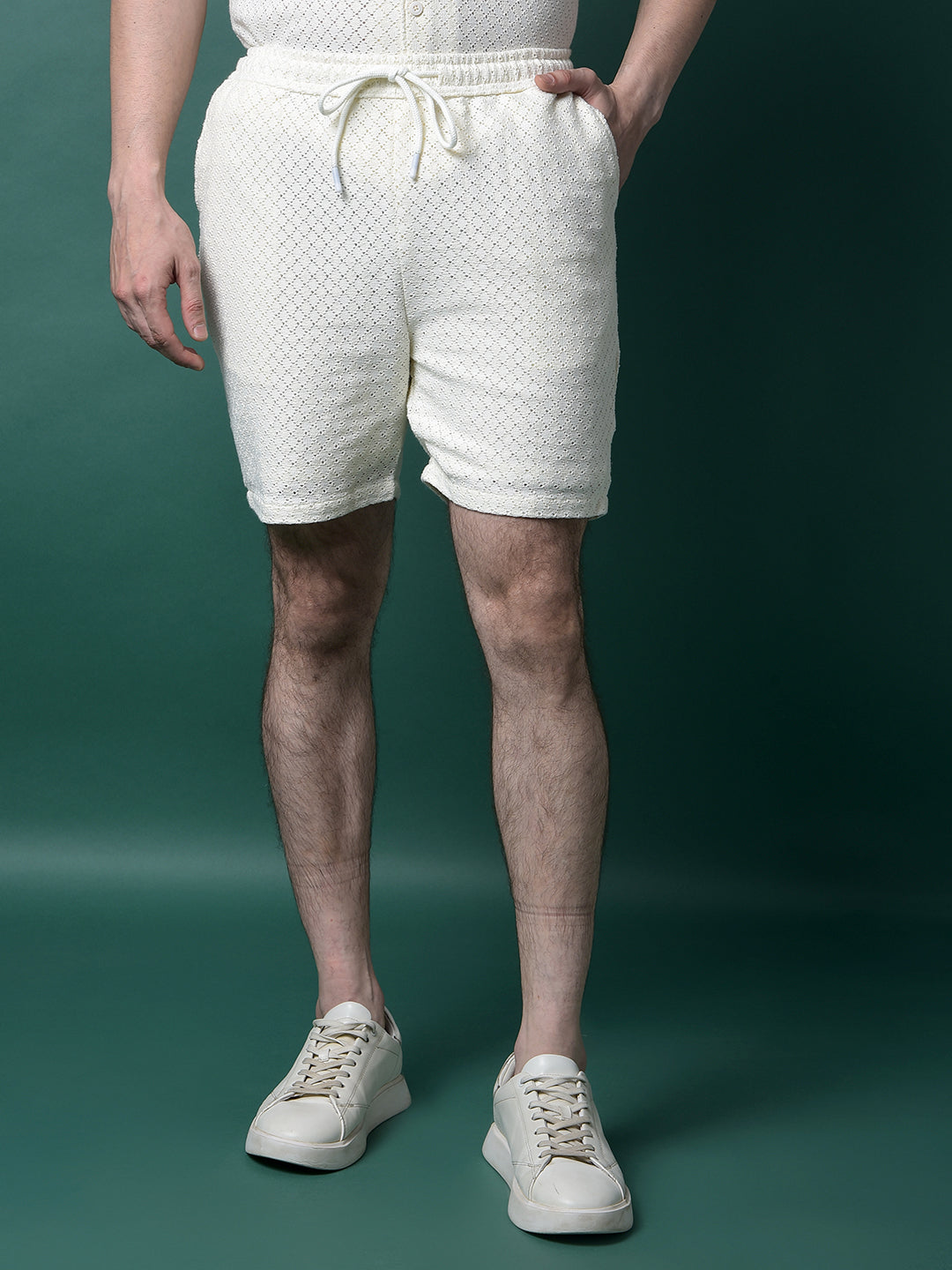 Cream Jacquard Shorts-Men Shorts-Crimsoune Club