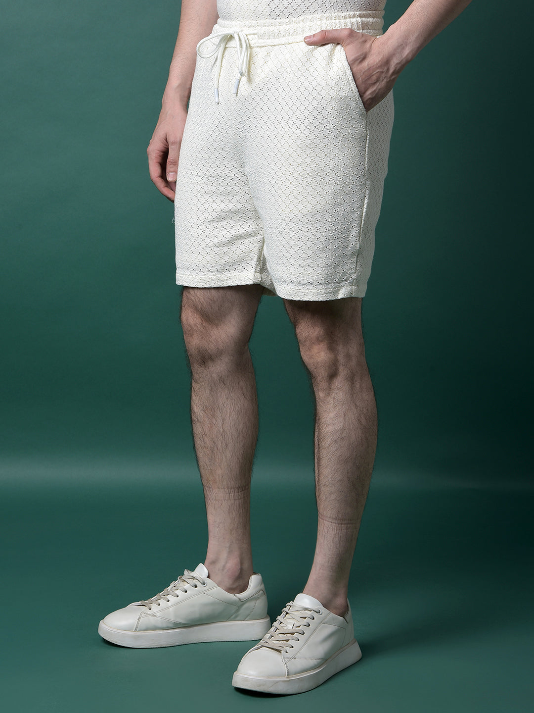 Cream Jacquard Shorts-Men Shorts-Crimsoune Club