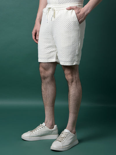 Cream Jacquard Shorts-Men Shorts-Crimsoune Club