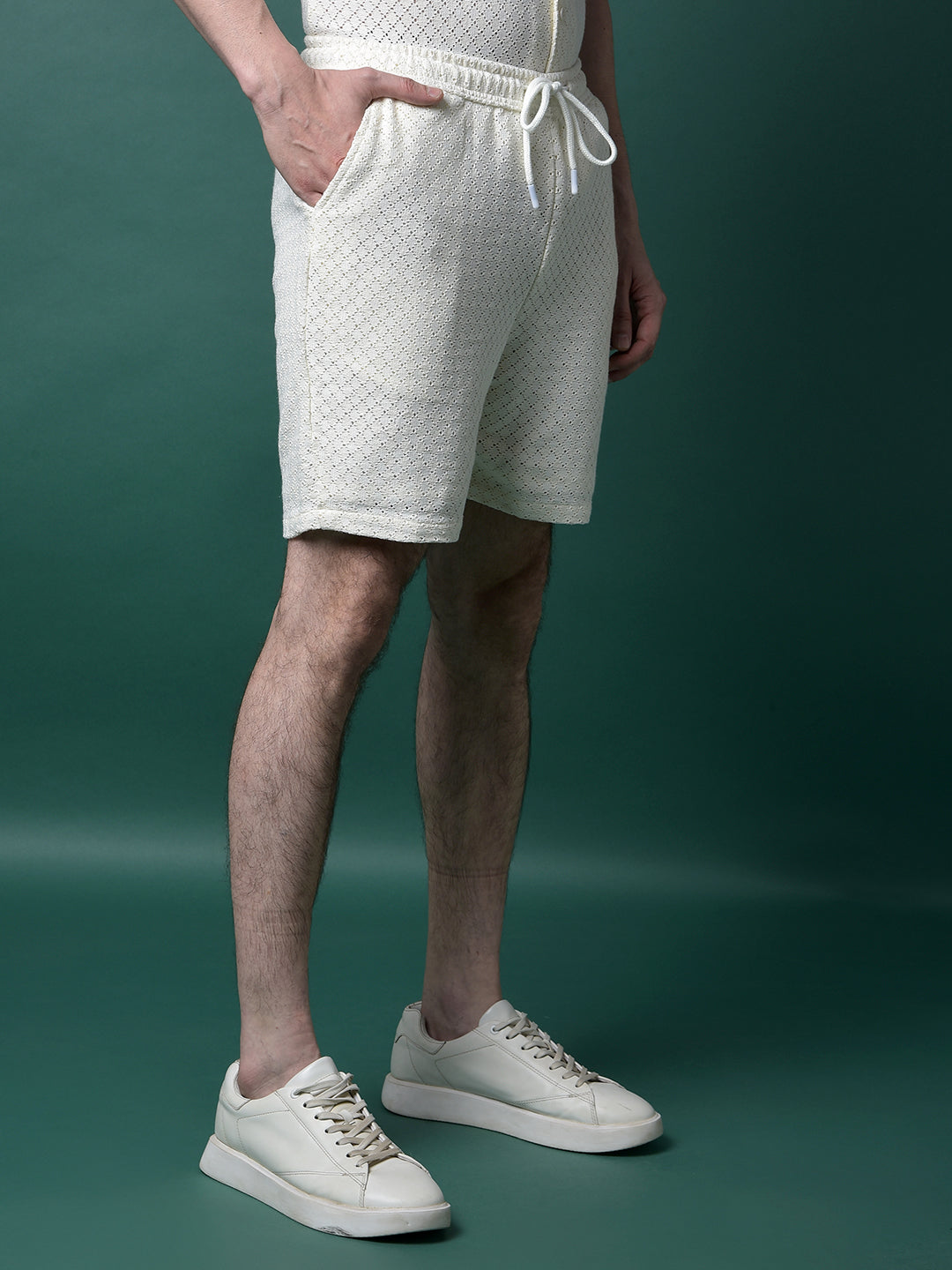 Cream Jacquard Shorts-Men Shorts-Crimsoune Club