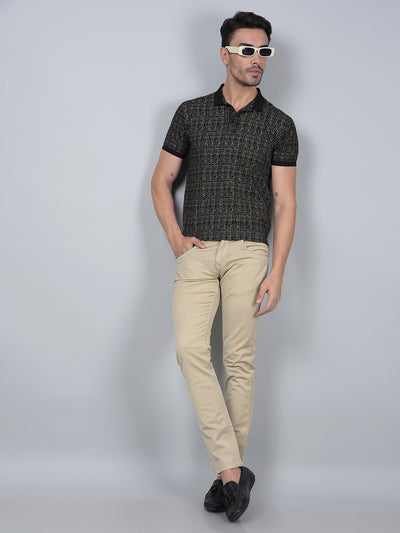 Black Printed 100% Cotton Polo Neck T-Shirt-Men T-Shirts-Crimsoune Club