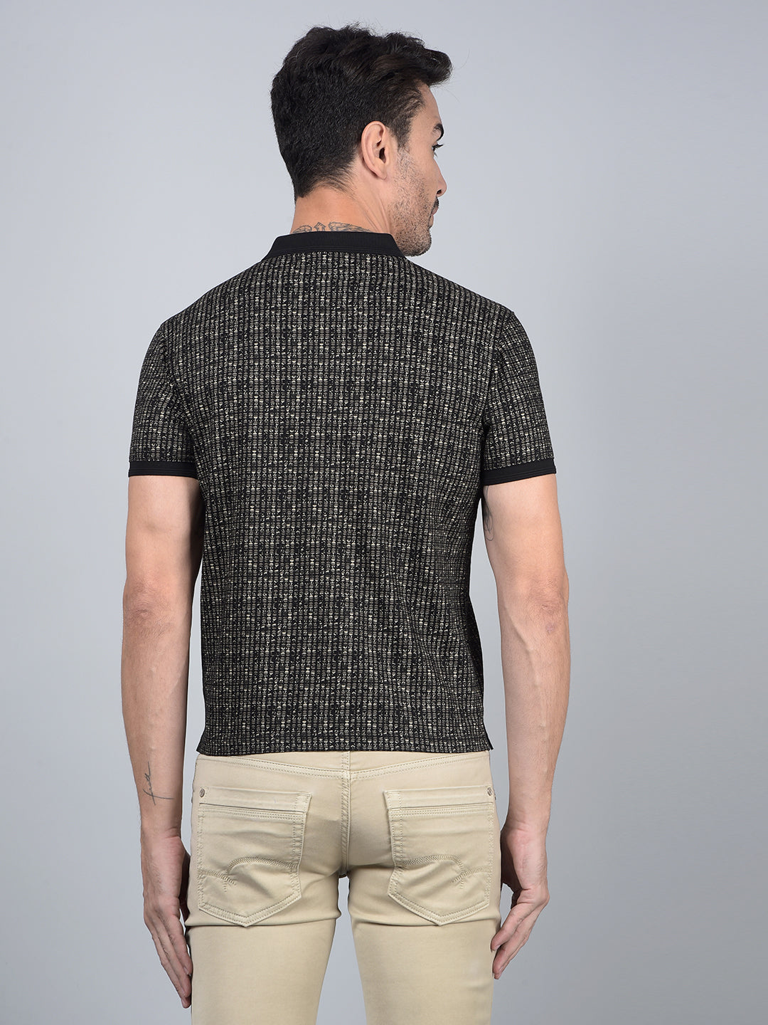 Black Printed 100% Cotton Polo Neck T-Shirt-Men T-Shirts-Crimsoune Club