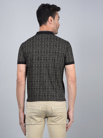 Black Printed 100% Cotton Polo Neck T-Shirt-Men T-Shirts-Crimsoune Club