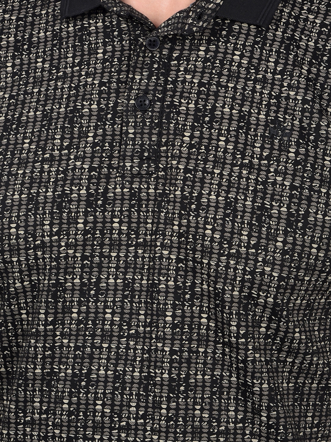 Black Printed 100% Cotton Polo Neck T-Shirt-Men T-Shirts-Crimsoune Club