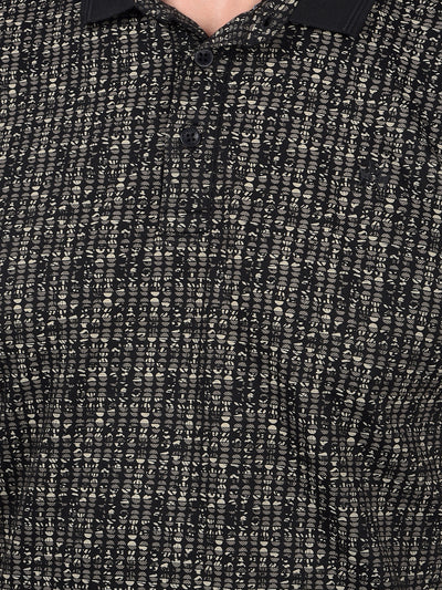 Black Printed 100% Cotton Polo Neck T-Shirt-Men T-Shirts-Crimsoune Club