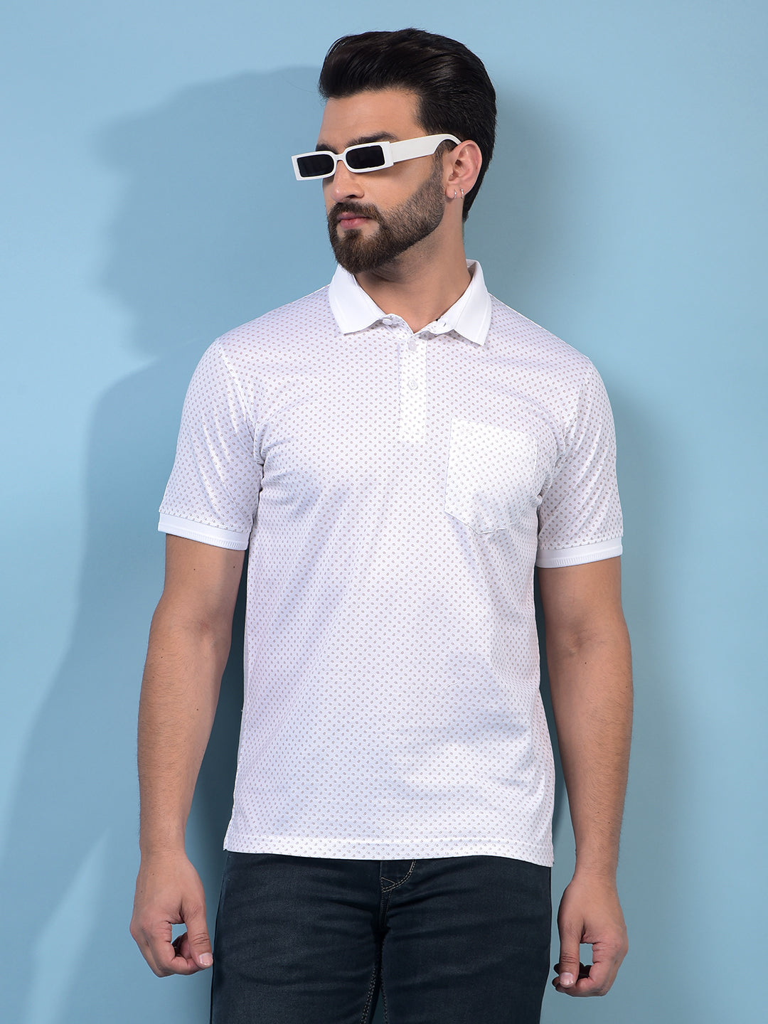 Men's Peach Printed Polo Neck 100% Cotton T-Shirt-Men T-Shirts-Crimsoune Club
