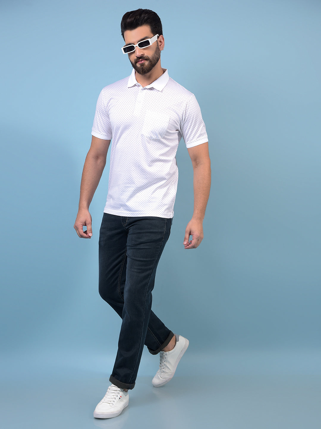 Men's Peach Printed Polo Neck 100% Cotton T-Shirt-Men T-Shirts-Crimsoune Club