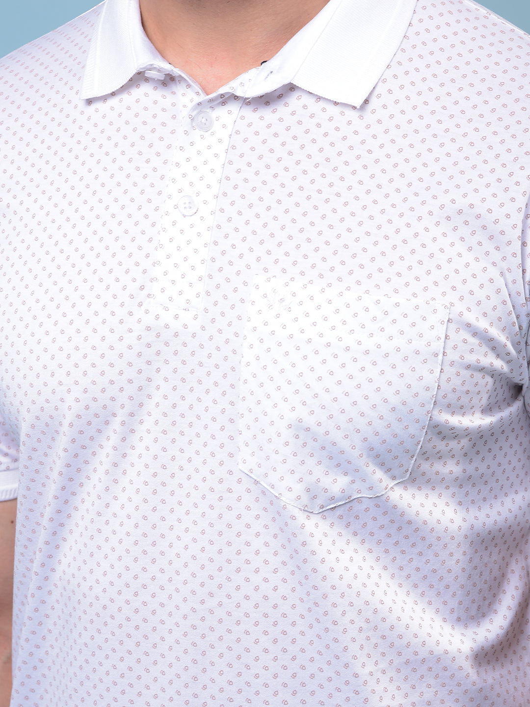 Men's Peach Printed Polo Neck 100% Cotton T-Shirt-Men T-Shirts-Crimsoune Club