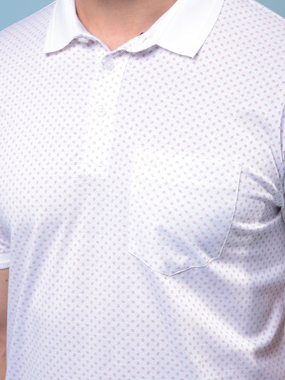 Men's Peach Printed Polo Neck 100% Cotton T-Shirt-Men T-Shirts-Crimsoune Club