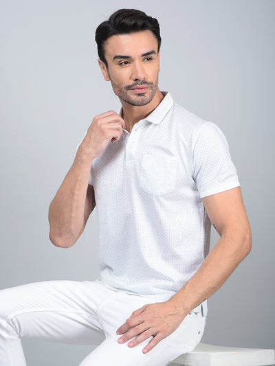 Blue Printed 100% Cotton Polo Neck T-Shirt-Men T-Shirts-Crimsoune Club