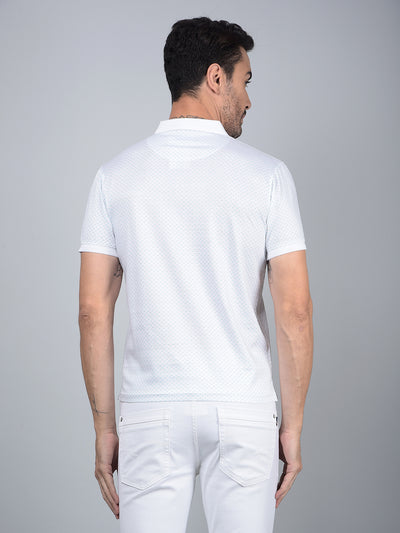 Blue Printed 100% Cotton Polo Neck T-Shirt-Men T-Shirts-Crimsoune Club
