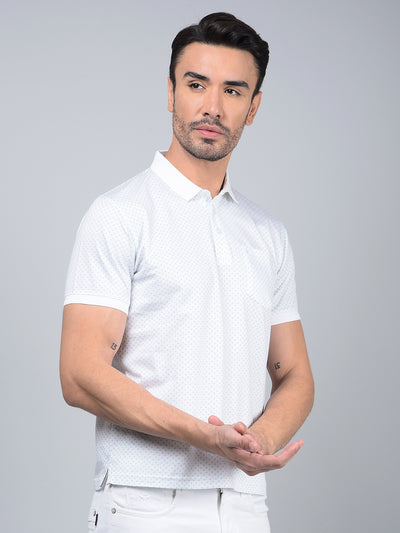 Blue Printed 100% Cotton Polo Neck T-Shirt-Men T-Shirts-Crimsoune Club