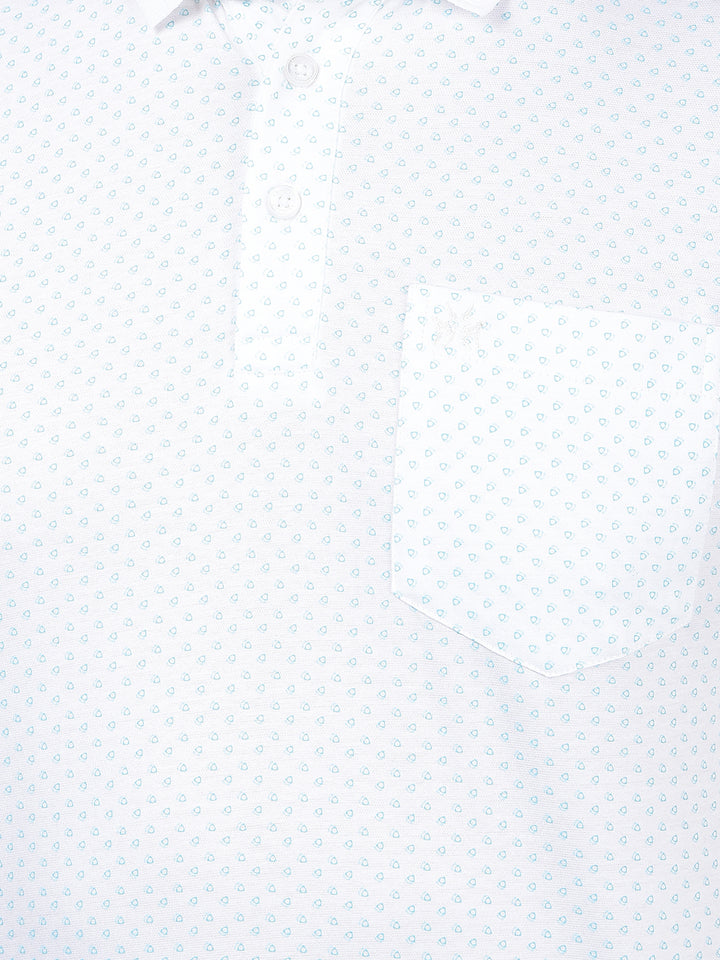 Blue Printed 100% Cotton Polo Neck T-Shirt-Men T-Shirts-Crimsoune Club
