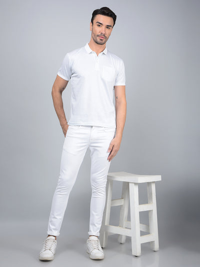 Blue Printed 100% Cotton Polo Neck T-Shirt-Men T-Shirts-Crimsoune Club
