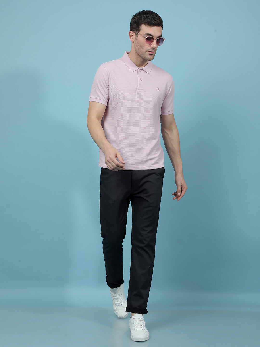 Pink Jacquard Polo-Neck T-Shirt-Men T-Shirts-Crimsoune Club