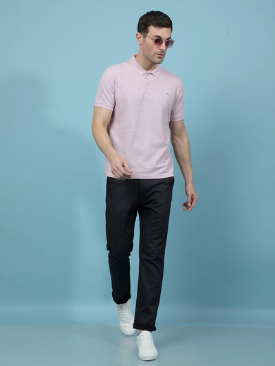 Pink Jacquard Polo-Neck T-Shirt-Men T-Shirts-Crimsoune Club