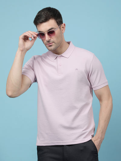 Pink Jacquard Polo-Neck T-Shirt-Men T-Shirts-Crimsoune Club