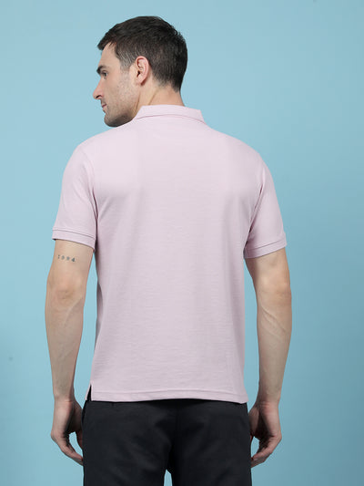Pink Jacquard Polo-Neck T-Shirt-Men T-Shirts-Crimsoune Club