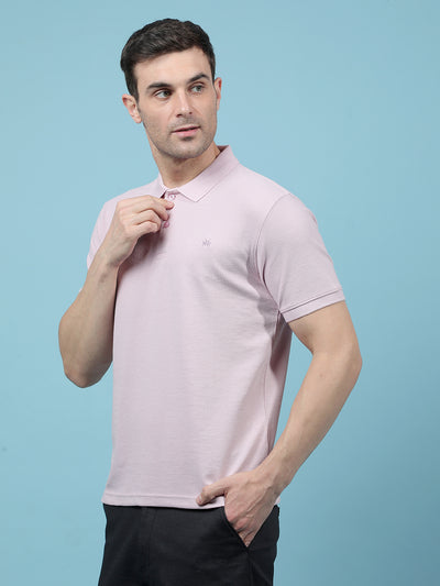 Pink Jacquard Polo-Neck T-Shirt-Men T-Shirts-Crimsoune Club