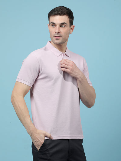 Pink Jacquard Polo-Neck T-Shirt-Men T-Shirts-Crimsoune Club