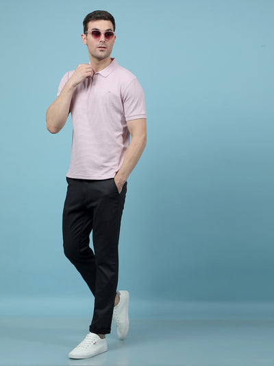 Pink Jacquard Polo-Neck T-Shirt-Men T-Shirts-Crimsoune Club