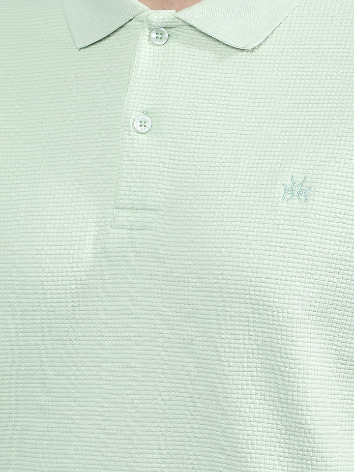 Green Jacquard Polo-Neck T-Shirt-Men T-Shirts-Crimsoune Club
