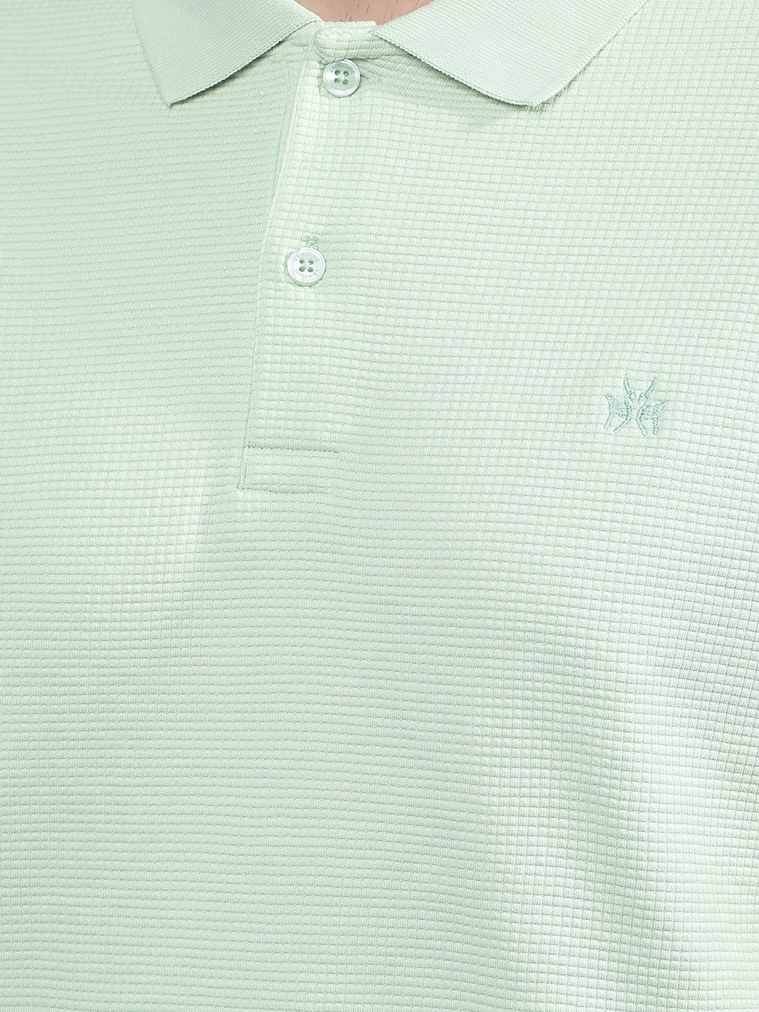 Green Jacquard Polo-Neck T-Shirt-Men T-Shirts-Crimsoune Club