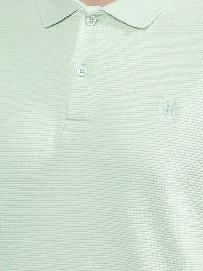 Green Jacquard Polo-Neck T-Shirt-Men T-Shirts-Crimsoune Club