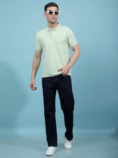 Green Jacquard Polo-Neck T-Shirt-Men T-Shirts-Crimsoune Club