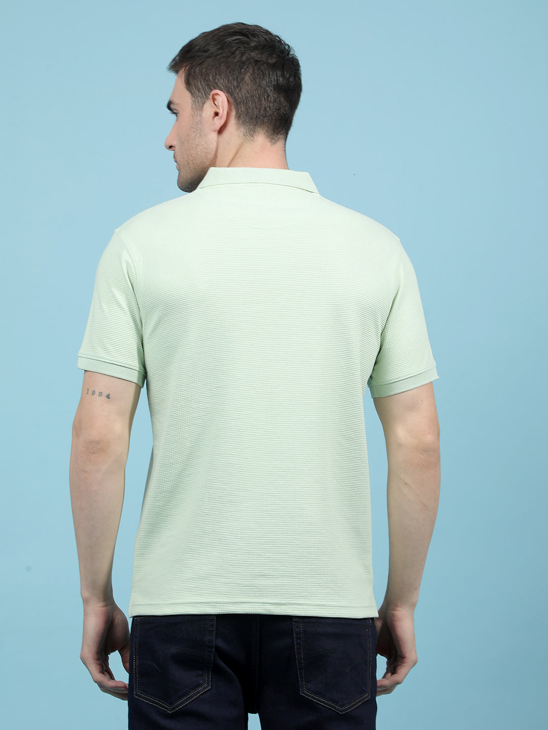 Green Jacquard Polo-Neck T-Shirt-Men T-Shirts-Crimsoune Club