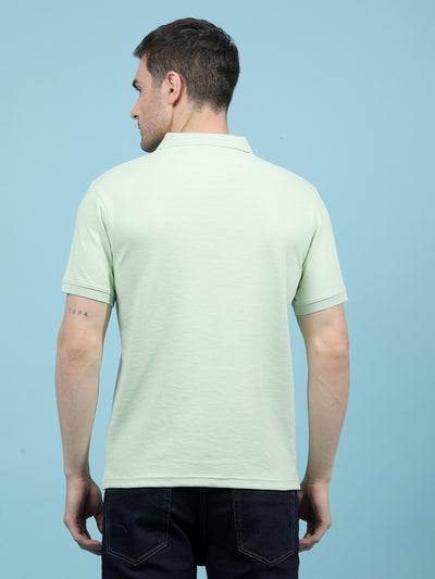 Green Jacquard Polo-Neck T-Shirt-Men T-Shirts-Crimsoune Club