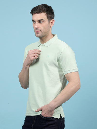 Green Jacquard Polo-Neck T-Shirt-Men T-Shirts-Crimsoune Club