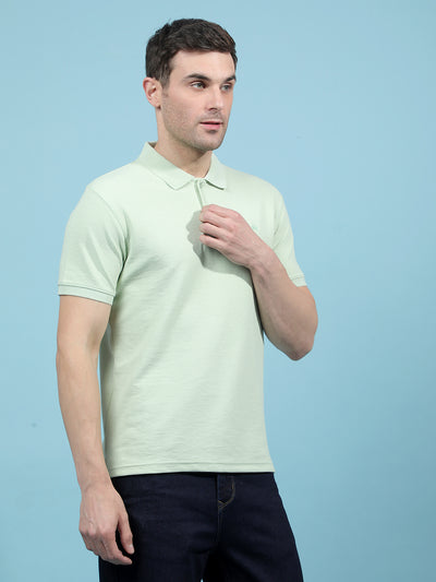 Green Jacquard Polo-Neck T-Shirt-Men T-Shirts-Crimsoune Club