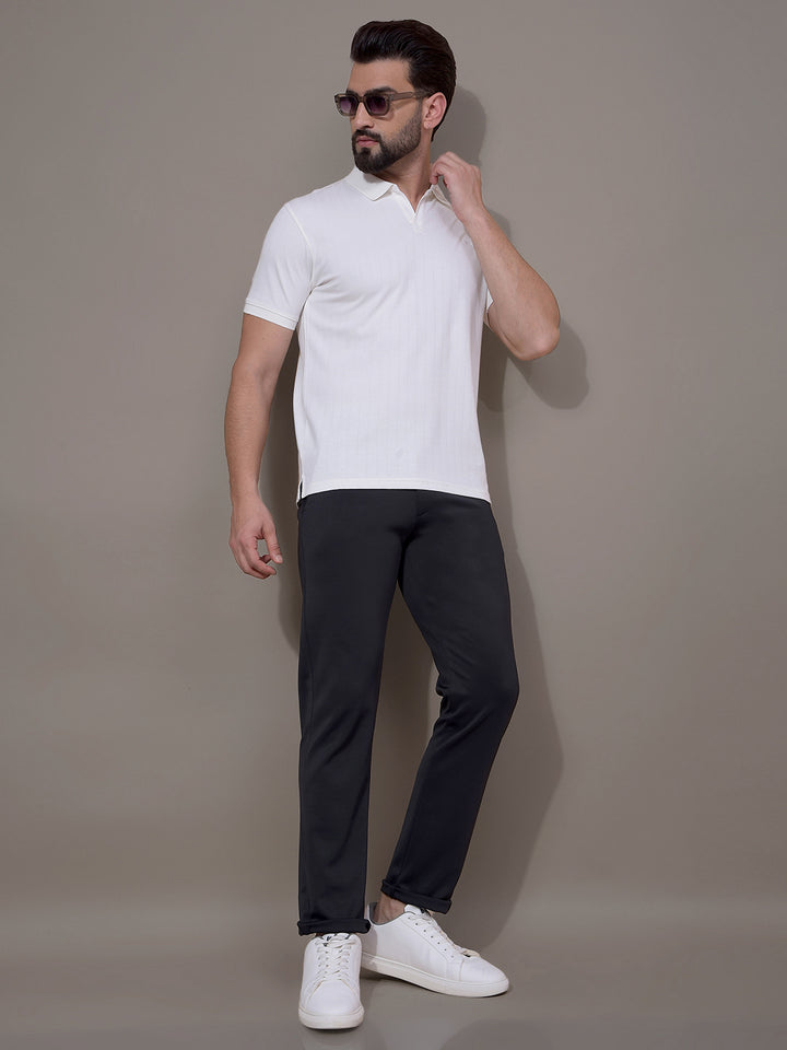 White Jacquard Polo Neck T-Shirt-Men T-Shirts-Crimsoune Club