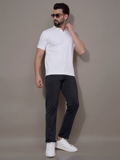 White Jacquard Polo Neck T-Shirt-Men T-Shirts-Crimsoune Club