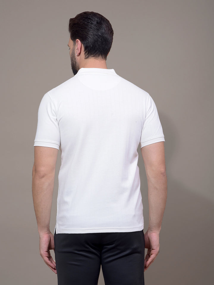 White Jacquard Polo Neck T-Shirt-Men T-Shirts-Crimsoune Club