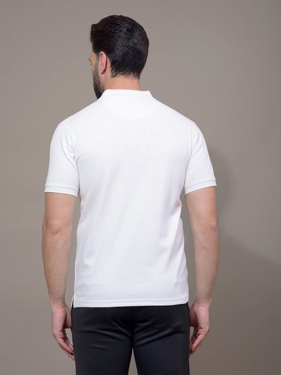 White Jacquard Polo Neck T-Shirt-Men T-Shirts-Crimsoune Club