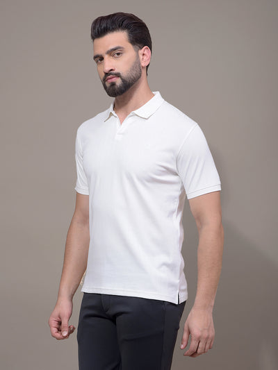 White Jacquard Polo Neck T-Shirt-Men T-Shirts-Crimsoune Club