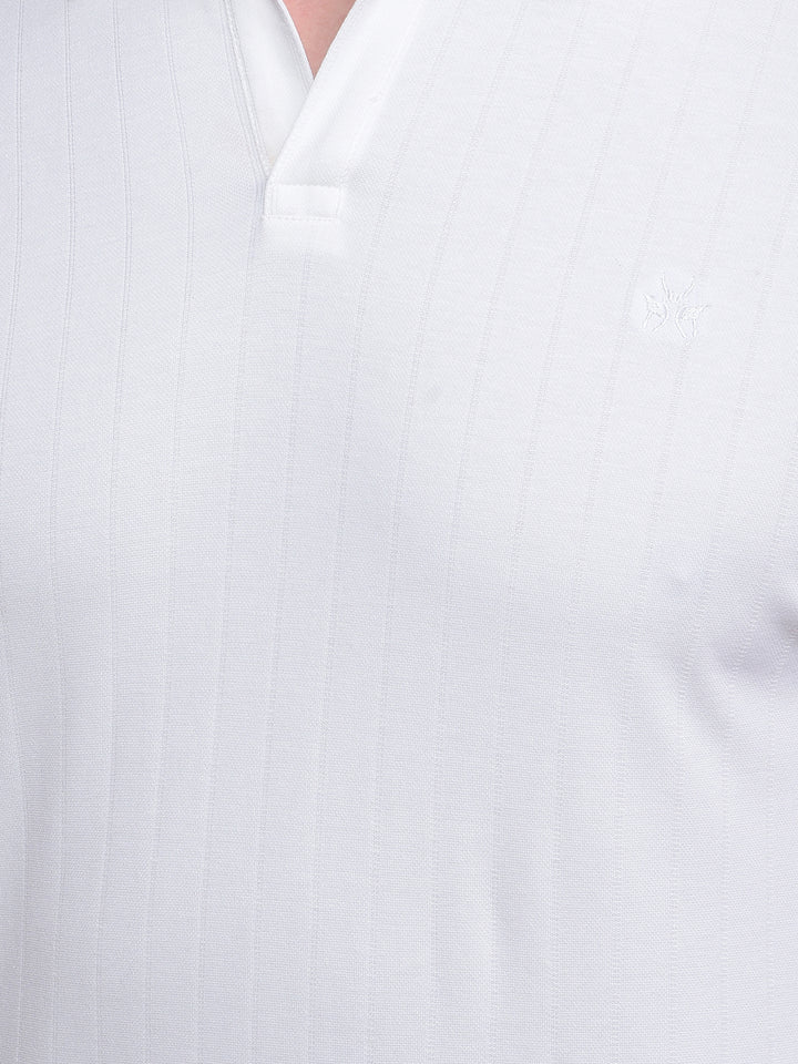 White Jacquard Polo Neck T-Shirt-Men T-Shirts-Crimsoune Club