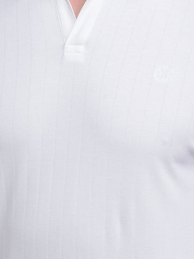 White Jacquard Polo Neck T-Shirt-Men T-Shirts-Crimsoune Club