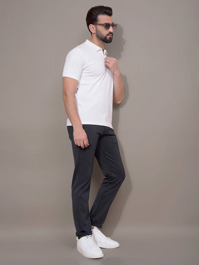 White Jacquard Polo Neck T-Shirt-Men T-Shirts-Crimsoune Club