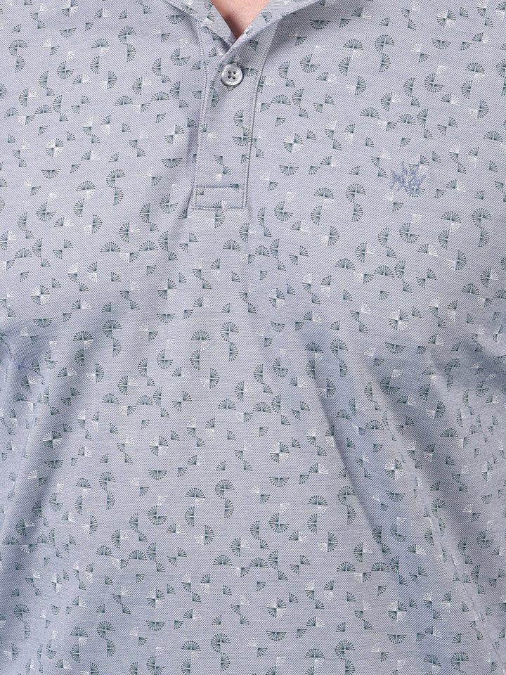 Grey Printed Polo Neck T-Shirt-Men T-Shirts-Crimsoune Club